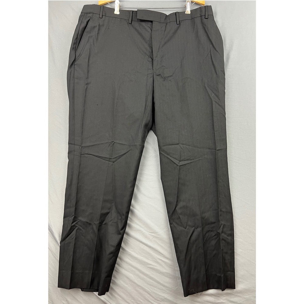 Claiborne Dress Pants Mens 40x30 Black Herringbone 100% Wool Trousers Fair